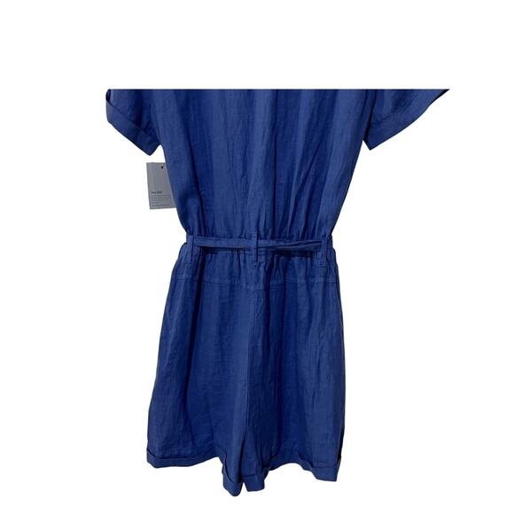 BELLA DAHL WOMENS MEDIUM 100% LINEN ROLLED HEM UTILITY SHORT ROMPER BLUE NEW - Picture 11 of 15